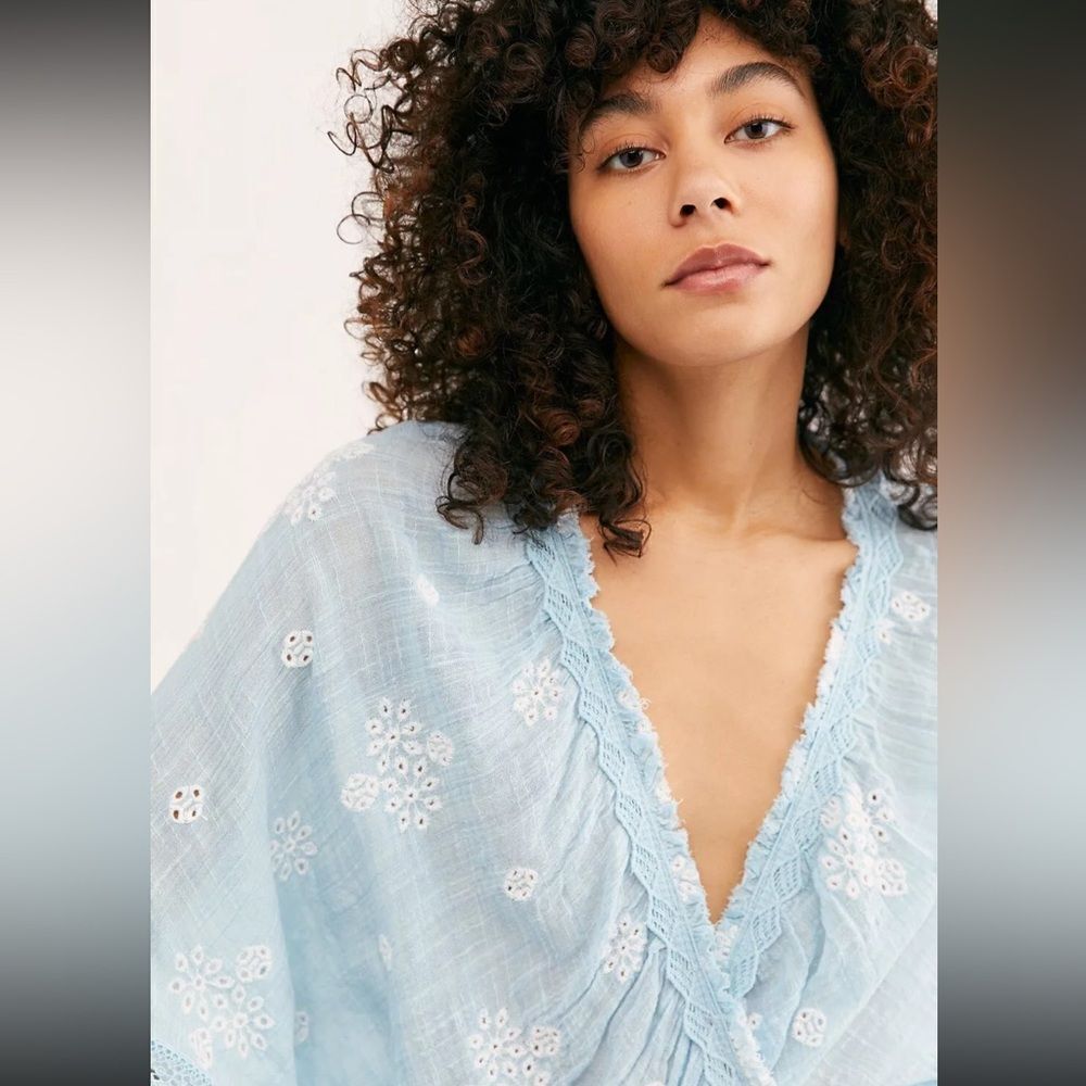 Free People Love Somebody Gauze
Embroidered Top in Misty Morning Blue - Picture 4 of 5